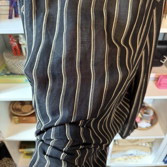 Vintage Ralph Lauren Striped Linen Oversized Beach Button Down Black Wms XXXL - Picture 6 of 10